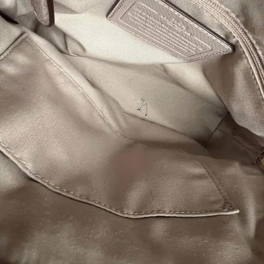 Coach Mini Cora‎ Domed Satchel Crossgrain Leather Bi-Color Taupe Cream